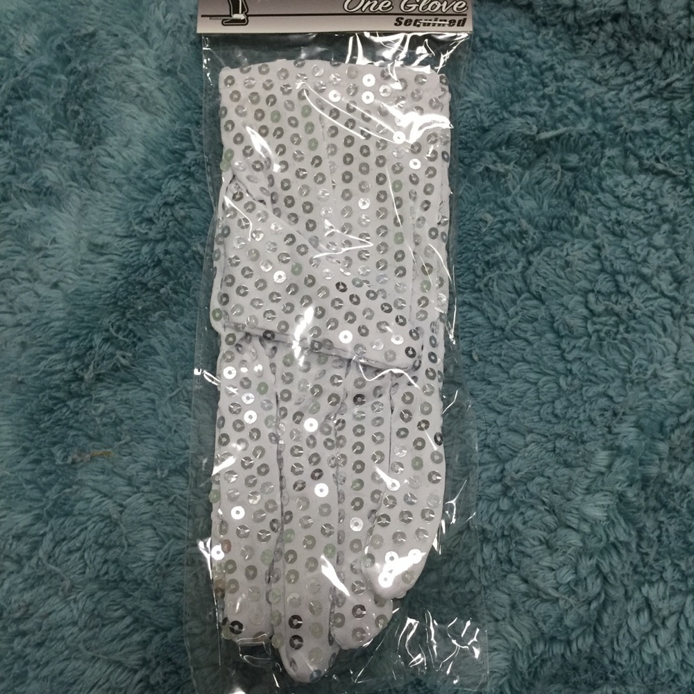 Single costume white silver sequin costume glove - Picture 2 of 12